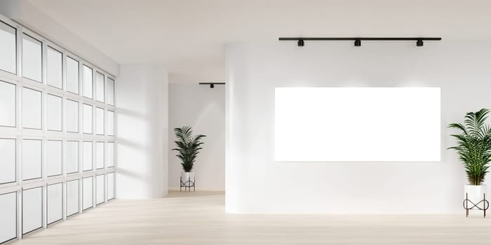 A sleek gallery setting showcasing a large blank canvas, perfect for contemporary art displays, evoking a modern aesthetic.