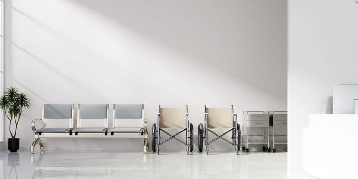 A stylish waiting area featuring seating and bright lines, ideal for modern healthcare settings, offering a tranquil atmosphere.