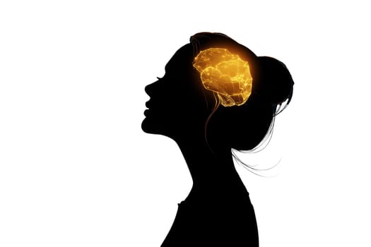Silhouette of woman with glowing neural network representing artificial intelligence and creativity..