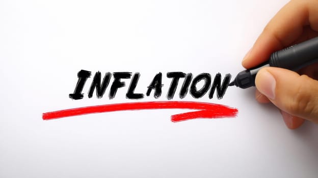 human hand using a black marker to underline the bold phrase inflation text , acronym text concept background..