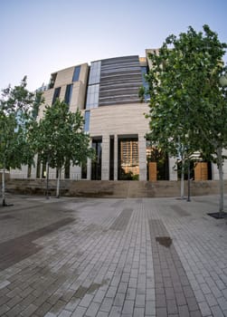 Fisheye lens view of Austin US Courthouse on West 5th Street of the state capital of Texas
