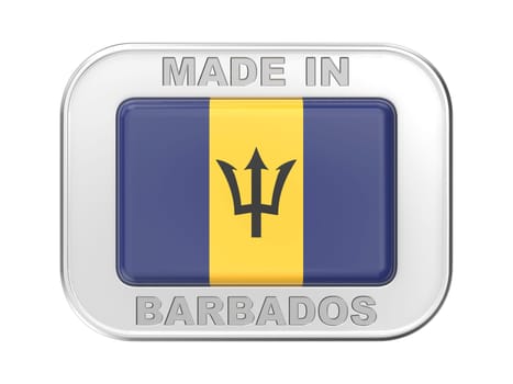 Made in Barbados, silver badge with the flag of Barbados
