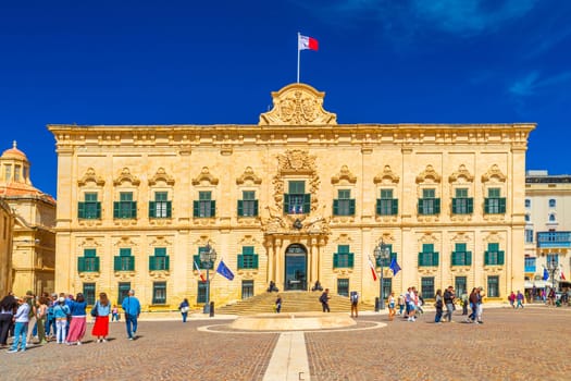 Valletta, Malta - 2 April, 2025: View of The Auberge de Castille (Auberge de Castille et Portugal)