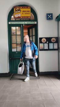October 18 2024 Liberec Czech Republic Europe,Man exiting restaurant. High quality photo