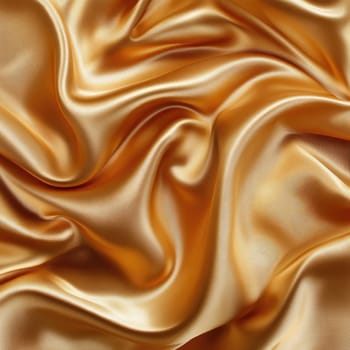 Soft and shiny gold silk fabric flows elegantly, showcasing its smooth texture and rich color. Perfect for fashion, decor, or artistic presentations, this backdrop adds a touch of luxury.