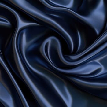 Luxurious dark blue satin displays a soft sheen as gentle folds create an elegant texture. The fabric's richness adds depth and warmth to any setting or design project.