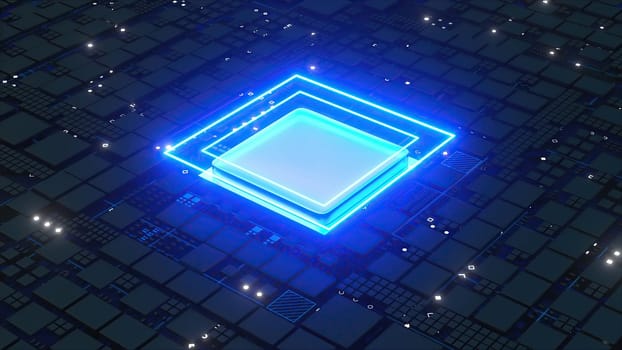 Circuit Board with CPU. Computer generated 3d render