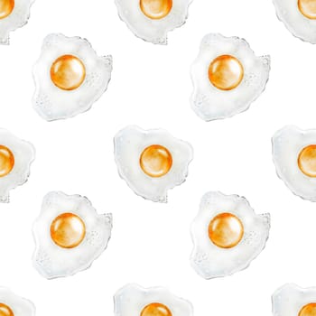 Scrambled eggs watercolor pattern. Hand drawn seamless eggs. Ideal for restaurant menus, food packaging and cookbooks. High quality photo