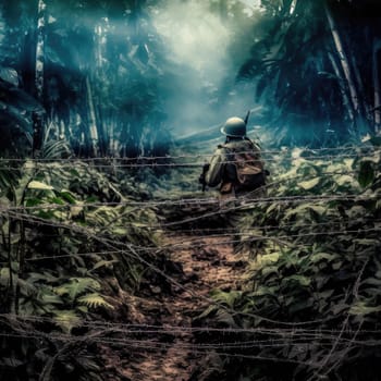 Soldier in the jungle - military concept - selective focus