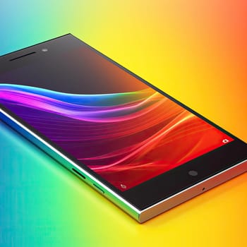 Mobile phone with colorful wave on colorful background