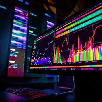 Computer screen with stock market charts