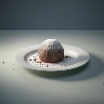 Coconut cake on a white plate on a gray background