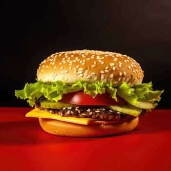 Big tasty hamburger on a red background