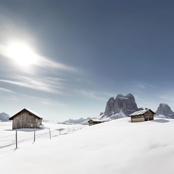 Beautiful winter landscape with alpine hut