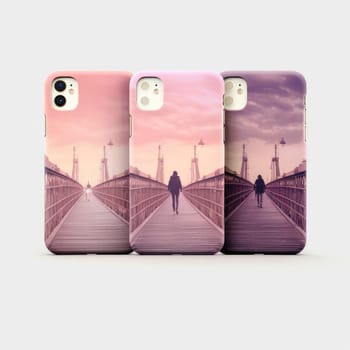 Smartphones with a person walking on the bridge