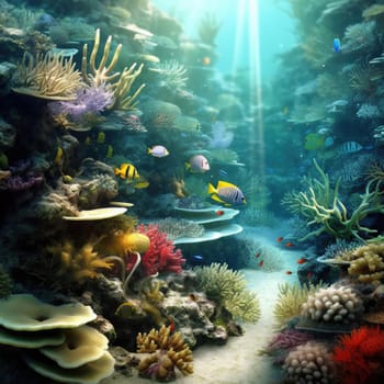 Underwater world with corals and tropical fish