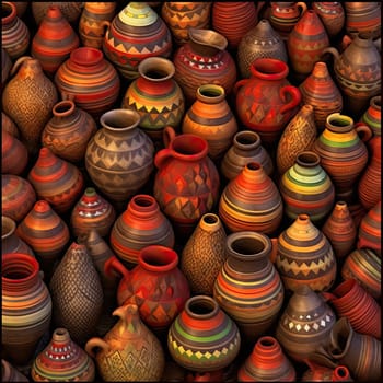 Seamless pattern of clay pots