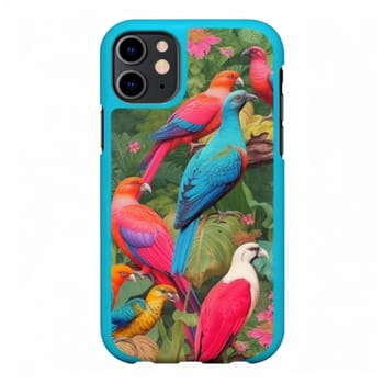 Phone case with colorful birds - isolated on white background
