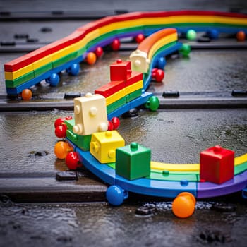 Wooden toy train in the form of a rainbow