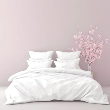 White bedding with pink flowers in the room