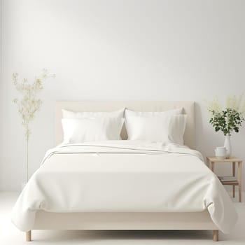 Modern bedroom with white pillows on the bed