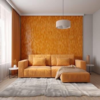 Interior of living room with orange sofa