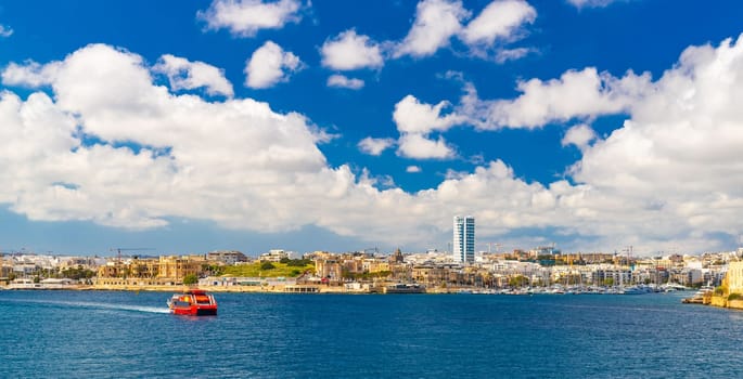 A panoramic view of Ta' Xbiex and Gzira, viewed from Valletta, Malta.