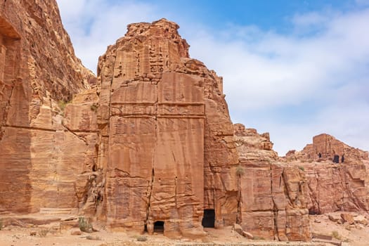 Entrances to the Royal Tombs in Petra archaeological site. Jordan. Horizontally. 