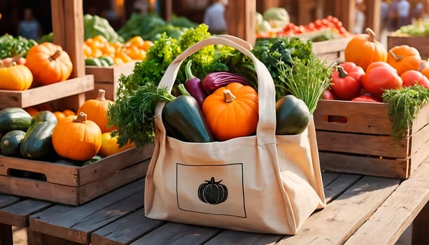 Cloth bag with organic products.Promotion of natural and healthy products. Conscious consumption. Eco-friendly concept. Products from the garden to the market. Regional markets