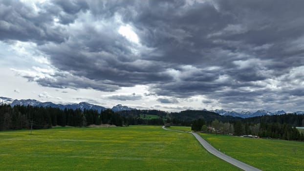 Drone shot of a dramatic thunderstorm sky over the Allgäu Alps