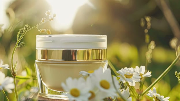 Cosmetic cream in a glass jar. Skin care concept. Background for beauty products