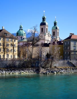 Historic Innsbruck Cathedral at the Inn river
