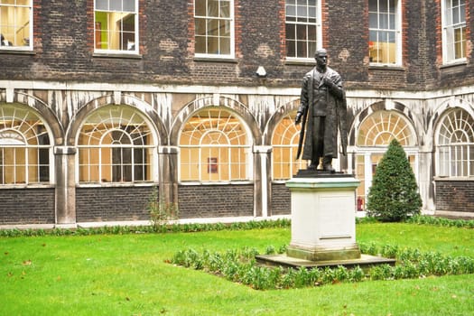 London, United Kingdom - February 01, 2019: William Morris, 1st Viscount Nuffield statue in garden of Guy's Hospital, he was well known English motors manufacturer and philanthropist