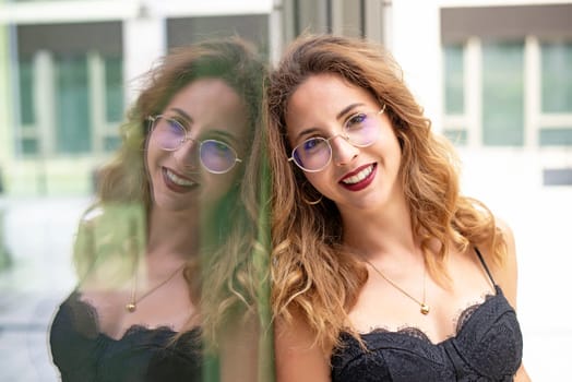 happy young woman in the city