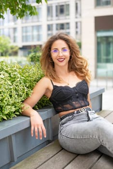 happy young woman in the city