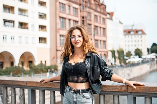 happy young woman in the city