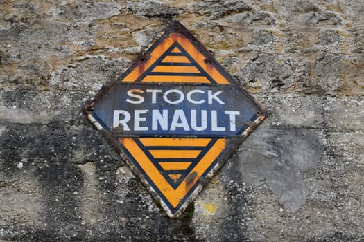 ORADOUR SUR GLANE, FRANCE - AUGUST 24, 2018: Ruined Renault garage. Martyr village Memorial center of Oradour-sur-glane