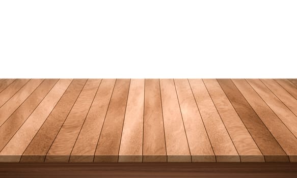 View of wood or wooden table top corner Isolated on white background
