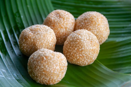 Side view of North Borneo home made traditional Kuih Bijan cake. Asian food concept