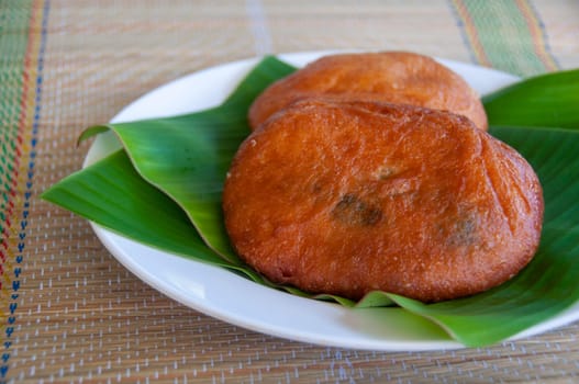 Side view of North Borneo home made traditional green bean cake. Asian food concept.