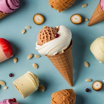 ice cream waffles food sweets dessert summer delicious generated AI alt. High quality photo illustration generated