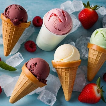 ice cream waffles food sweets dessert summer delicious generated AI alt. High quality photo illustration generated