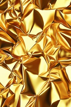 The golden surface showcases a series of textured wrinkles and folds that catch the light, creating an elegant and luxurious appearance suitable for various design applications.