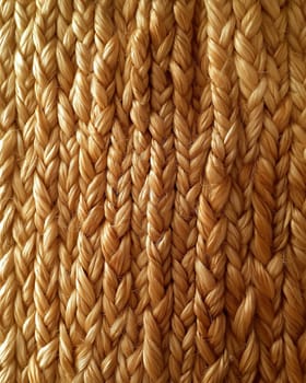 A close-up view showcases an intricate pattern of braided hair in warm golden tones. The subtle play of light reveals the textures and details of each braid, enhancing its beauty.