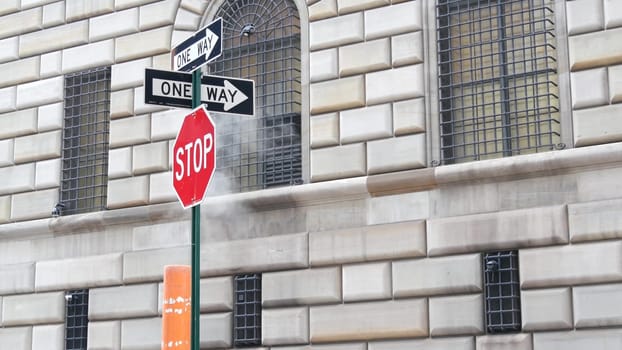 New York City, United States - 3 Sept 2023: Manhattan Downtown Financial District urban architecture. American Federal Reserve Bank building near Wall street Stock Exchange. USA Federal Reserve System