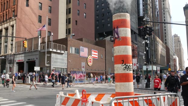 New York City, United States - 11 September 2023: Firefighters celebrate Patriot Day. 911 memorial remembrance event, FDNY commemorate anniversary. Fire Department Station, Manhattan 10 Ten Firehouse.