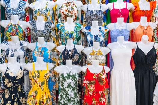 female summer dresses on mannequins on the market in Asia shop