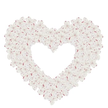White hydrangea flowers watercolor frame. Hand drawn delicate flower in the shape of a heart on isolated white background. Botanical illustration. Ideal for wedding and birthday cards. High quality illustration