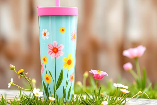 spring summer glass drink cocktail flowers floral ornament pattern rest table bar party holiday generated ai alt 3D render illustration wallpaper poster decor design image . High quality 3d illustration