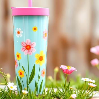 spring summer glass drink cocktail flowers floral ornament pattern rest table bar party holiday generated ai alt 3D render illustration wallpaper poster decor design image . High quality 3d illustration